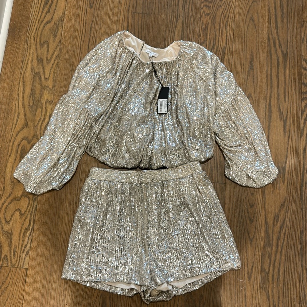 Gianni Bini Silver Sequin Shorts Set